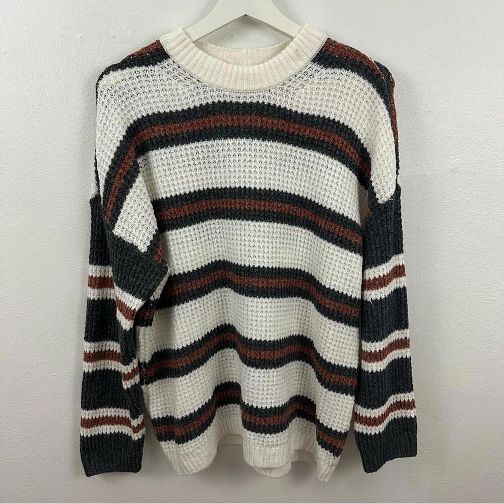 2/$20 American Eagle Crew Neck Striped Waffle Sweater Women's Size S